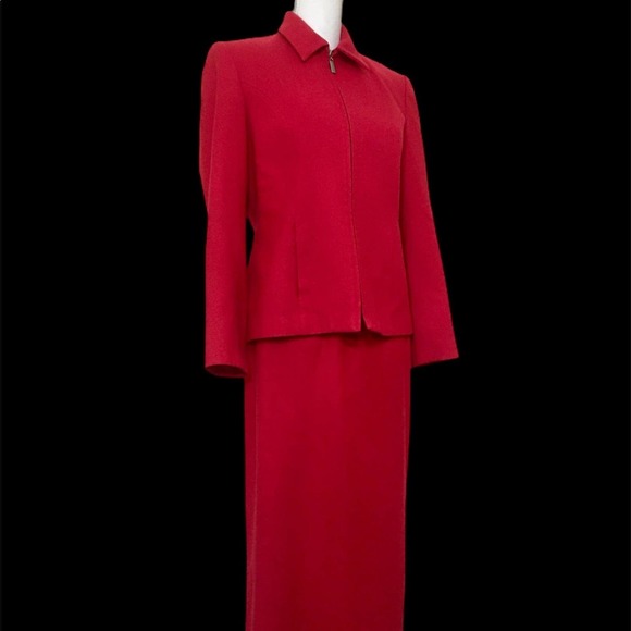 Vintage 90's Y2K Red Wool Zip Front Jacket Maxi Skirt Set 8 - Picture 8 of 10